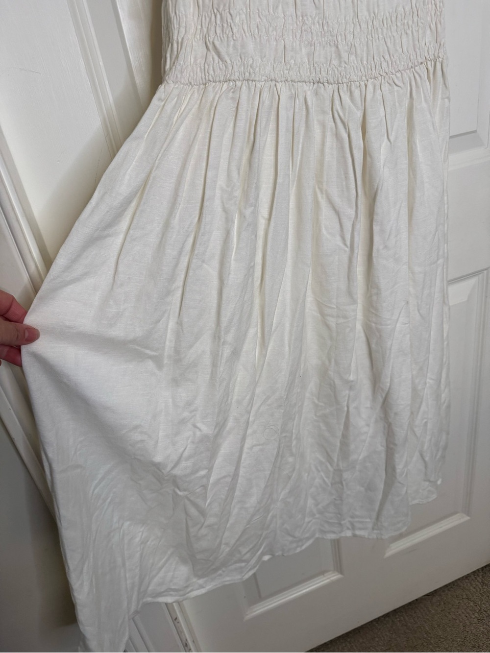New Linen Blend Dress Smocked Dropped Waist Size Medium Ivory Cream - Picture 3 of 11